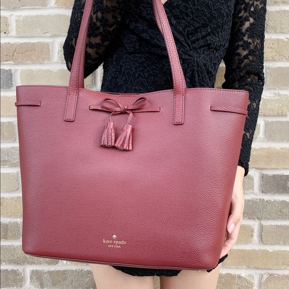 ‼️SALE‼️ Kate spade dark red large tote bow - Picture 4 of 7